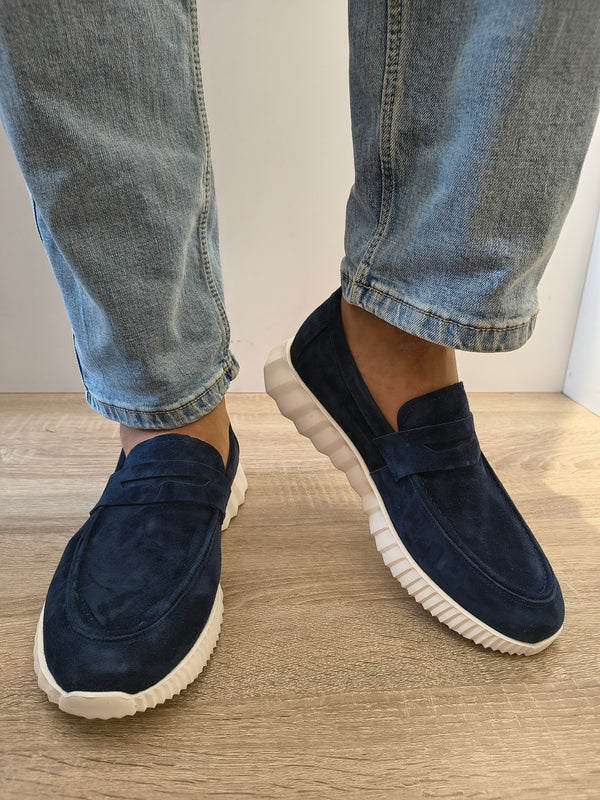 Pantofi Casual Bărbați Franco Gerardo 25860 Bleumarin Velur - Piele Naturală Întoarsă - imagine 3