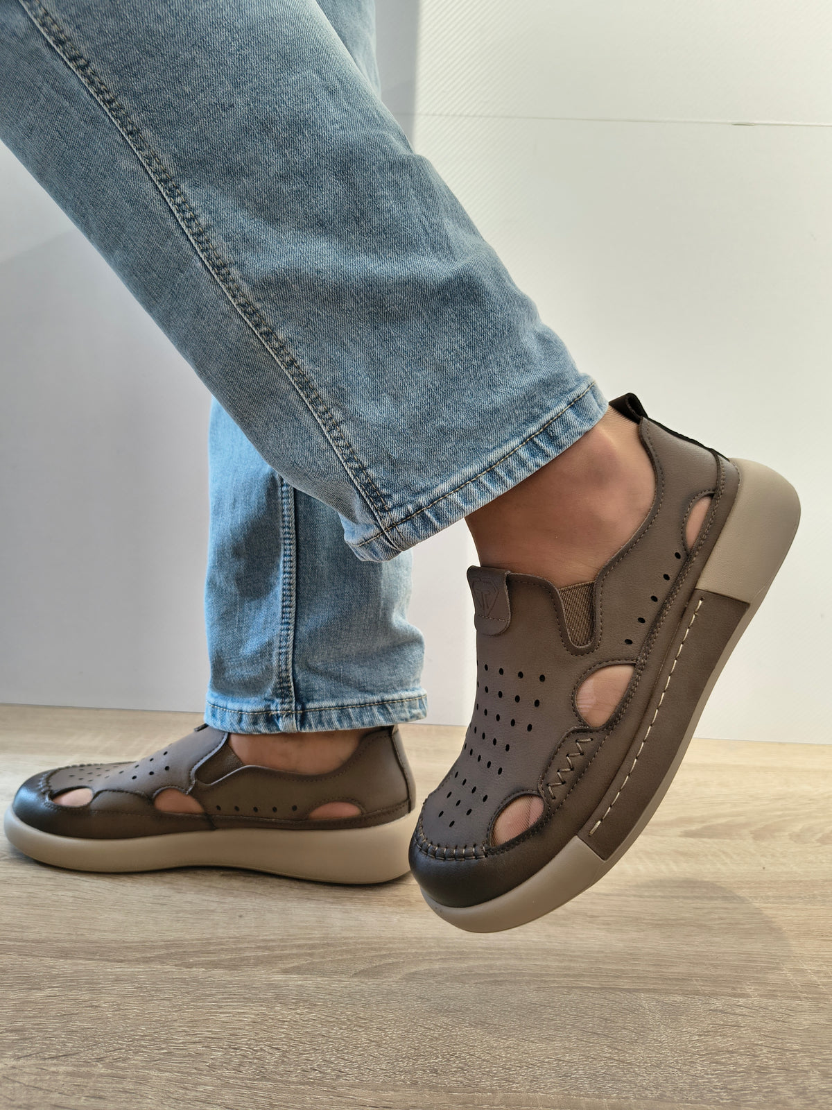Pantofi Casual Bărbați Mels A93230 Khaki - Piele Naturală Nubuck - imagine 5