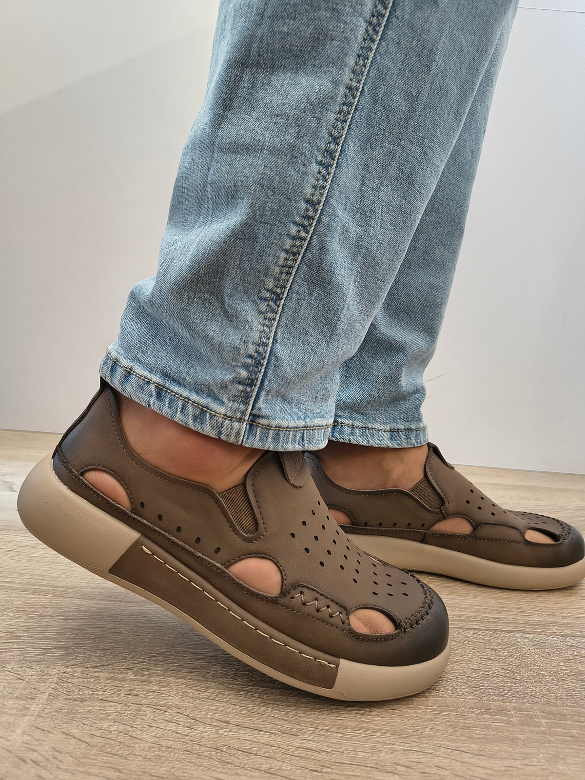 Pantofi Casual Bărbați Mels A93230 Khaki - Piele Naturală Nubuck - imagine 2