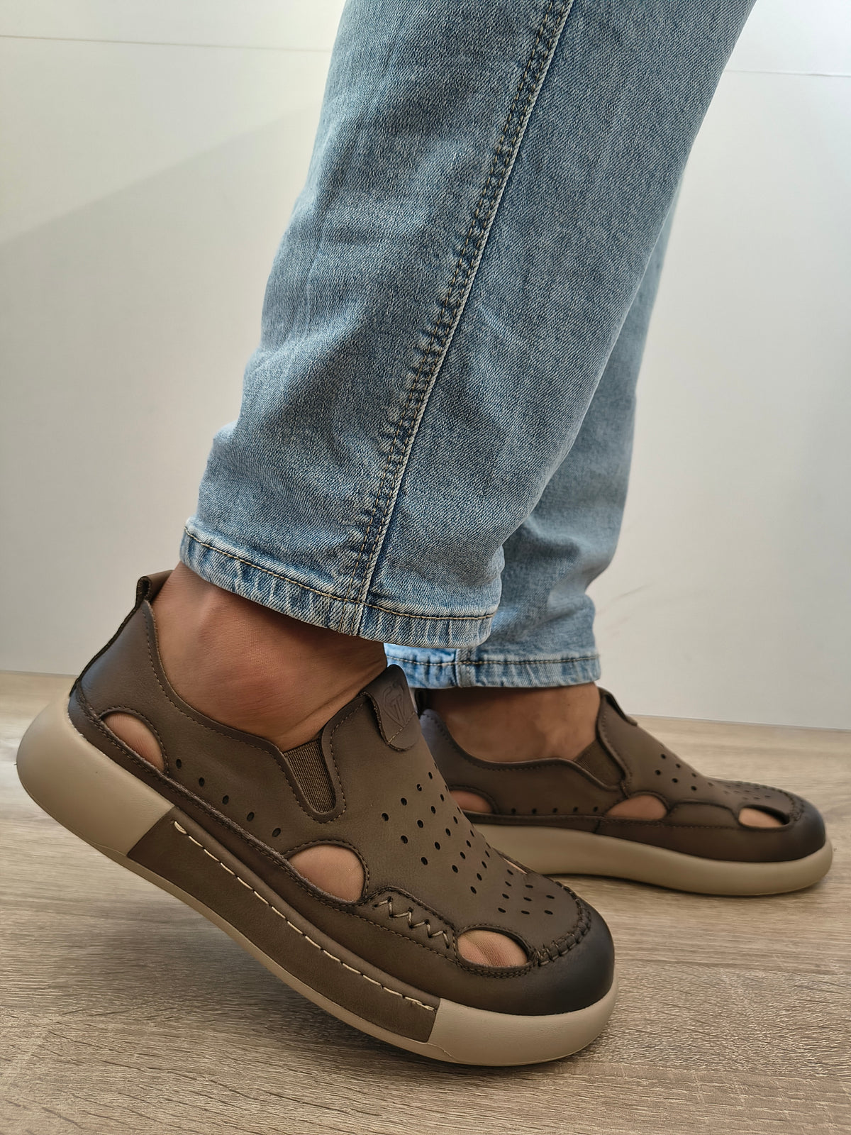 Pantofi Casual Bărbați Mels A93230 Khaki - Piele Naturală Nubuck - imagine 7
