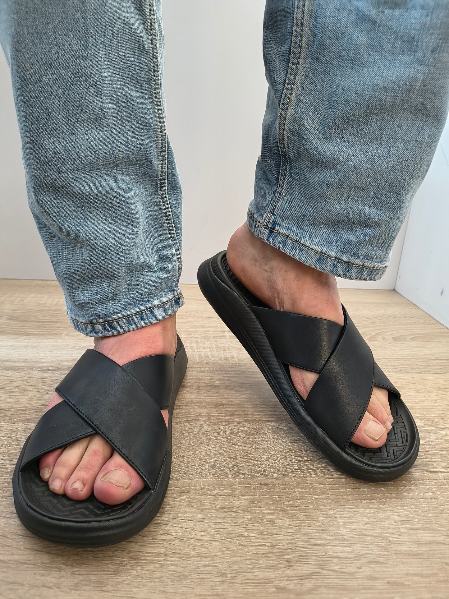 Slapi Bărbați Skechers 205627 Bbk Negru - Piele Naturală