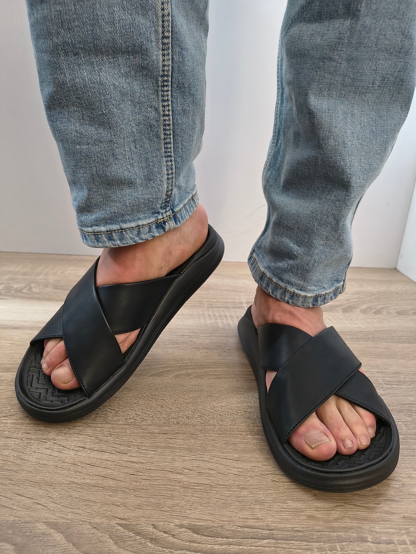 Slapi Bărbați Skechers 205627 Bbk Negru - Piele Naturală