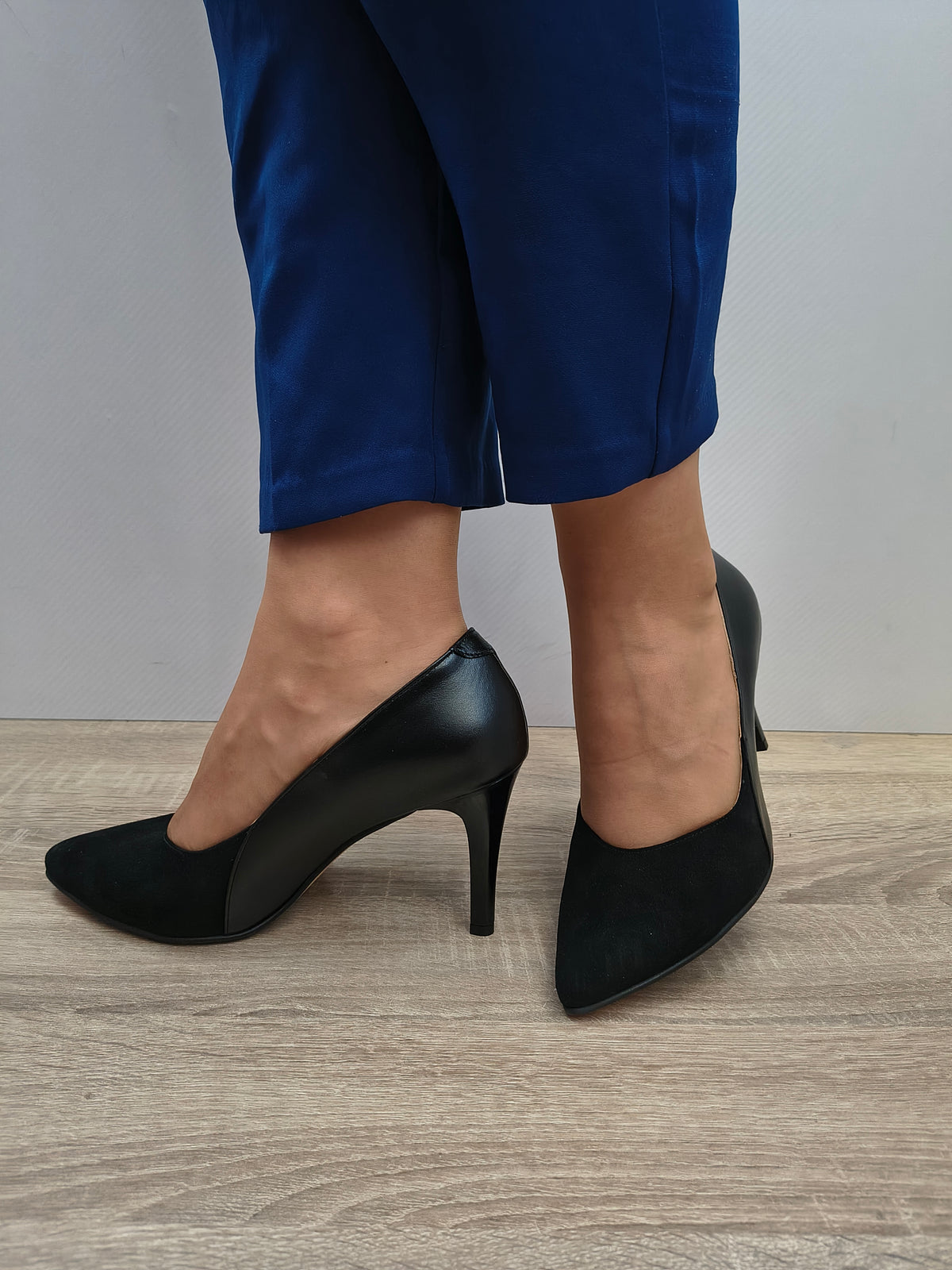 Pantofi Eleganti Damă Antonio 20527 Negru Velur + Box - Piele Naturală Întoarsă + Box - imagine 2