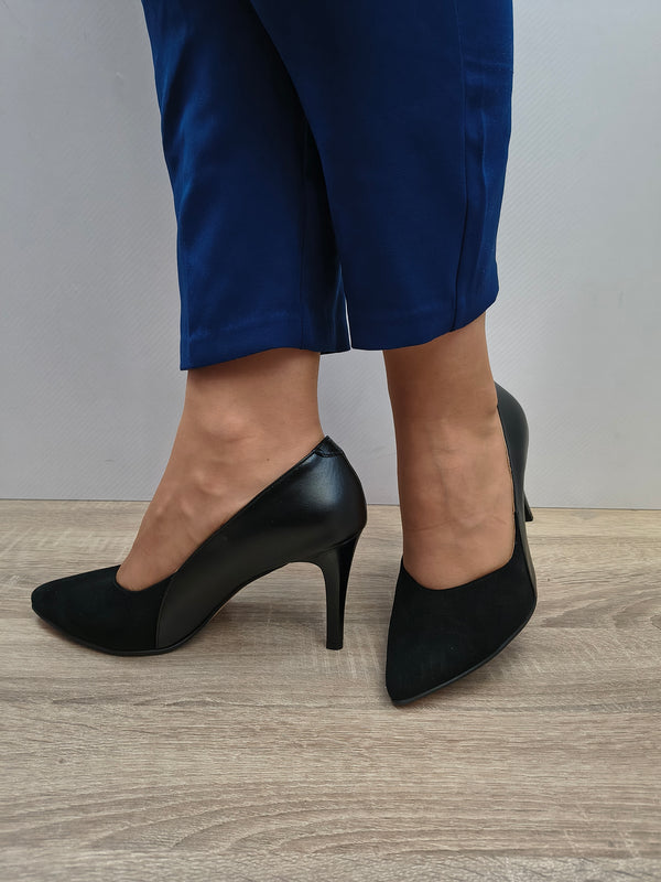 Pantofi Eleganti Damă Antonio 20527 Negru Velur + Box - Piele Naturală Întoarsă + Box - imagine 2