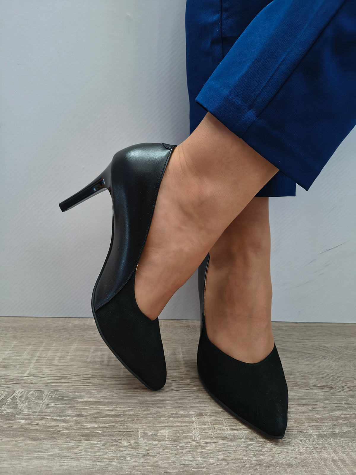 Pantofi Eleganti Damă Antonio 20527 Negru Velur + Box - Piele Naturală Întoarsă + Box - imagine 5
