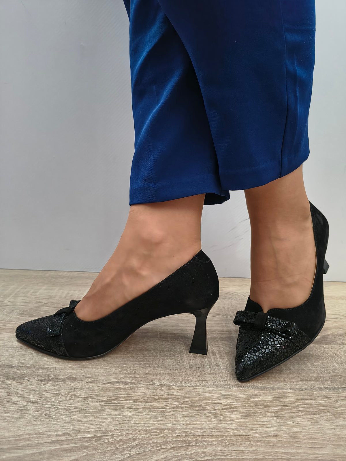 Pantofi Eleganti Damă Antonio 9420 Negru Velur + Effect - Piele Naturală Întoarsă - imagine 2