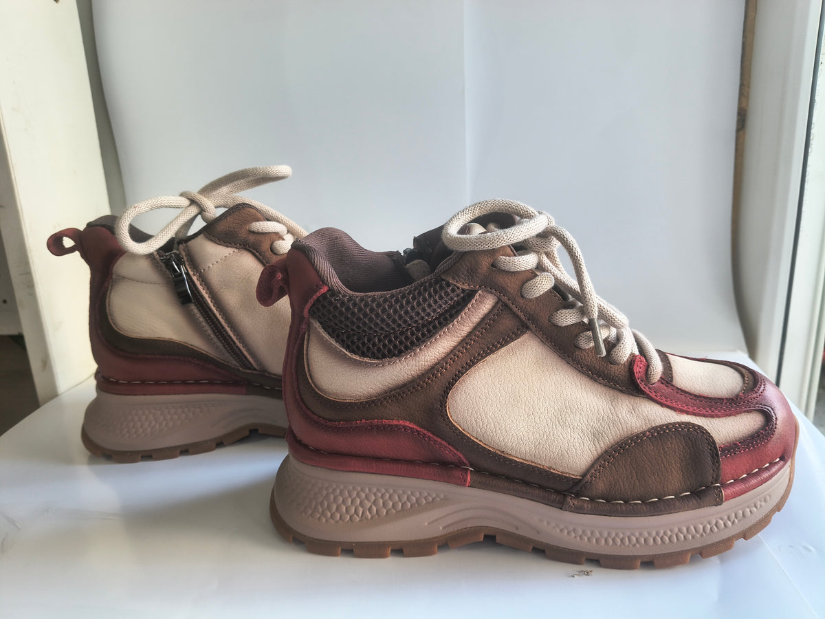 Pantofi Sport Damă Franco Gerardo 8001 Bej cu Bordo - poza receptie