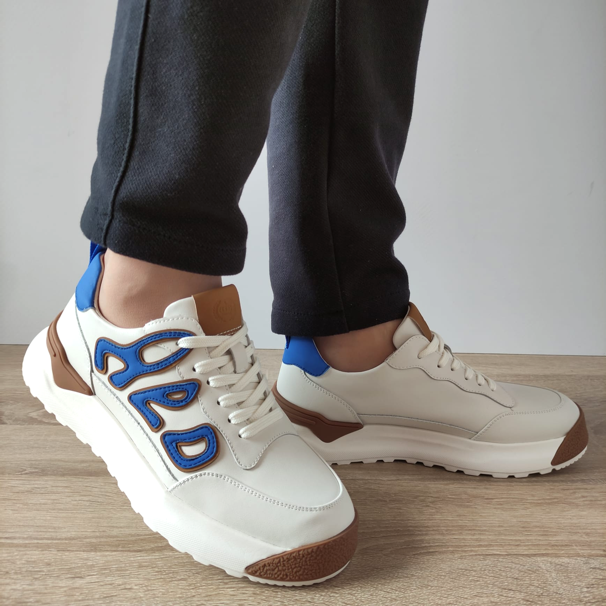 PANTOFI CASUAL BARBATI FRANCO GERARDO 10001 ALBI + ALBASTRU - imagine 3