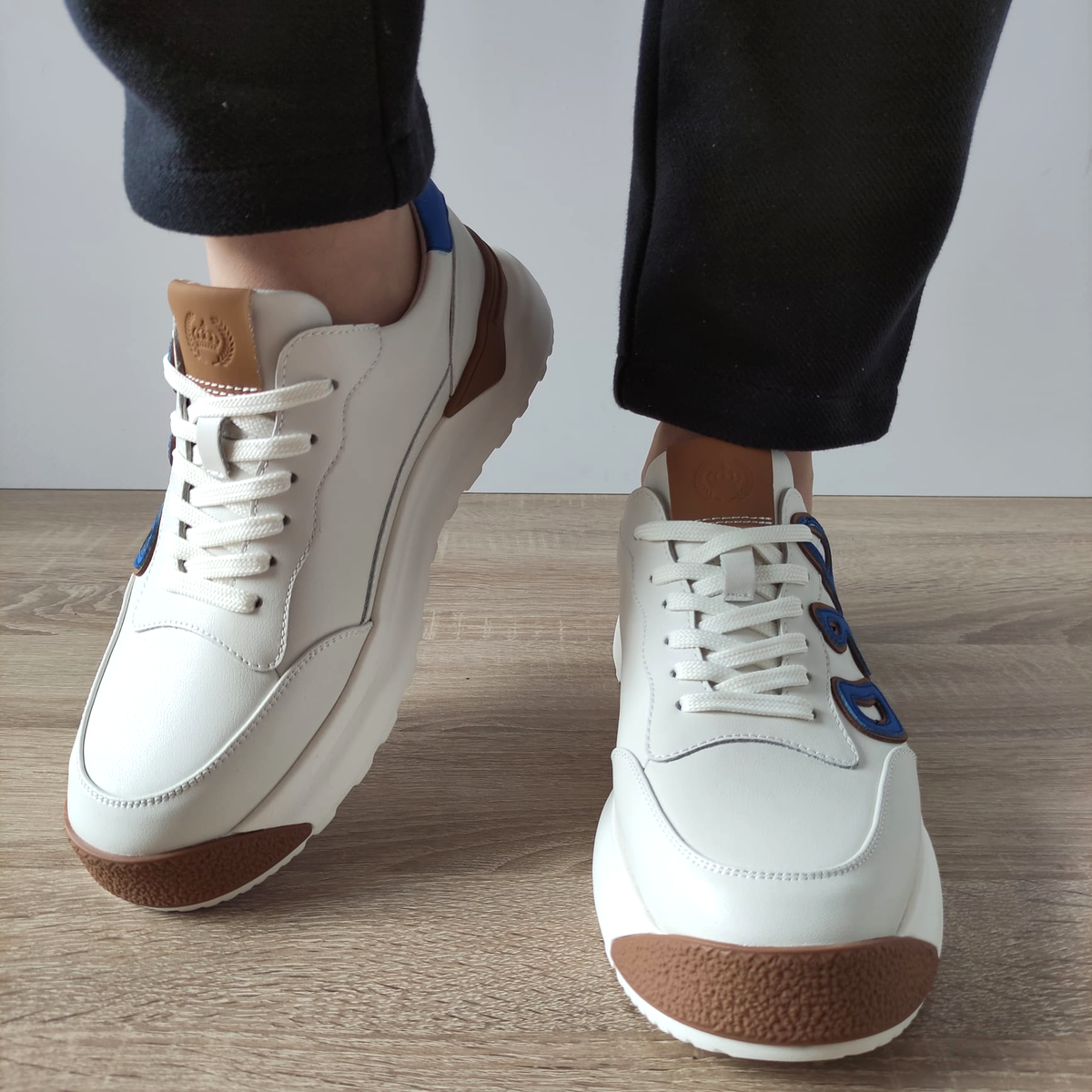 PANTOFI CASUAL BARBATI FRANCO GERARDO 10001 ALBI + ALBASTRU - imagine 4