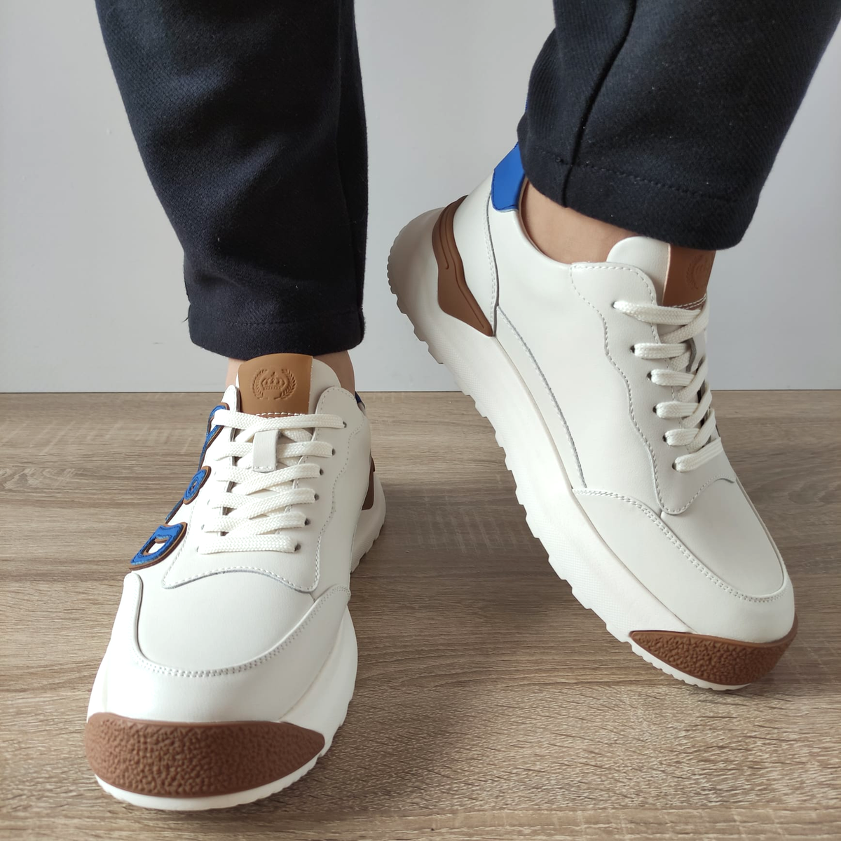 PANTOFI CASUAL BARBATI FRANCO GERARDO 10001 ALBI + ALBASTRU - imagine 5