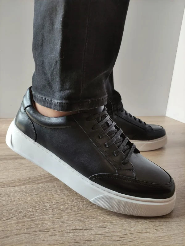PANTOFI CASUAL BARBATI FRANCO GERARDO 4D17-4 NEGRI CU TALPA ALBA - imagine 2