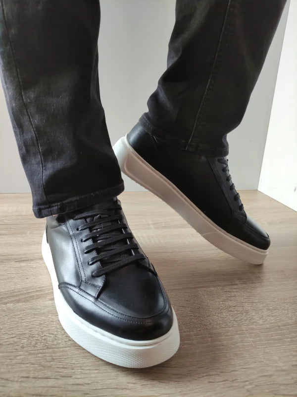 PANTOFI CASUAL BARBATI FRANCO GERARDO 4D17-4 NEGRI CU TALPA ALBA - imagine 3