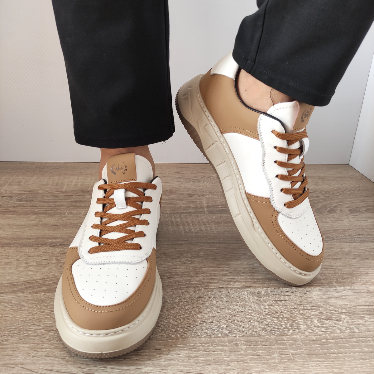 PANTOFI CASUAL BARBATI FRANCO GERARDO 8268 CREAM CU TAUPE - imagine 3
