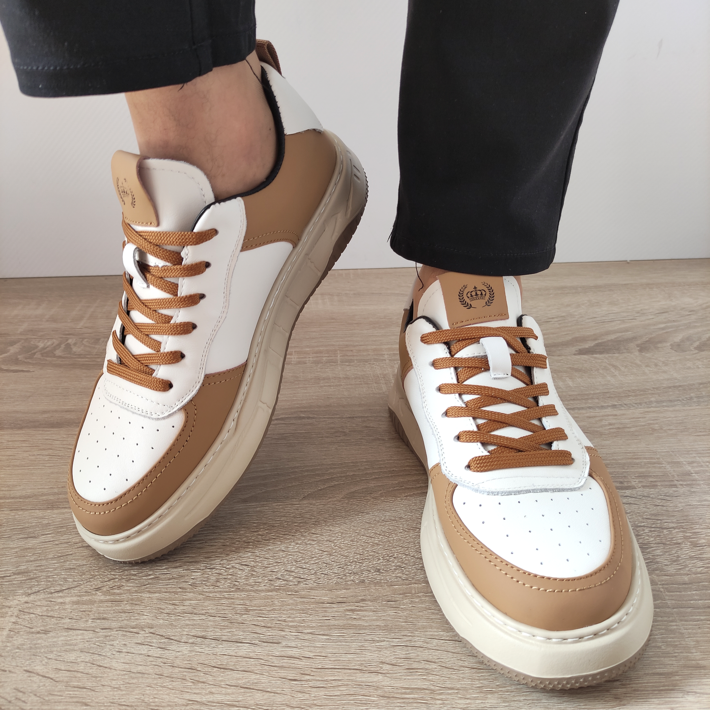 PANTOFI CASUAL BARBATI FRANCO GERARDO 8268 CREAM CU TAUPE - imagine 5
