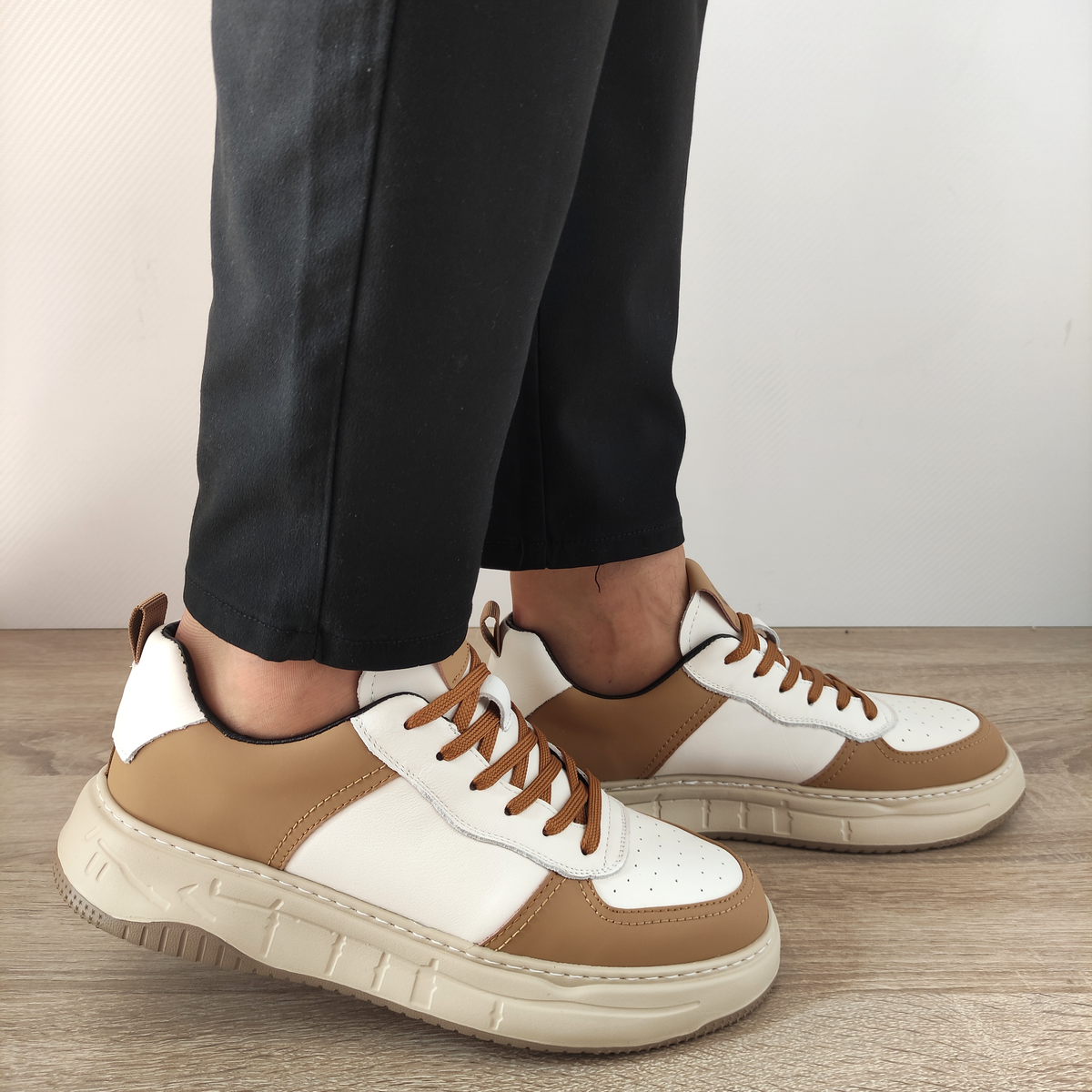 PANTOFI CASUAL BARBATI FRANCO GERARDO 8268 CREAM CU TAUPE - imagine 2