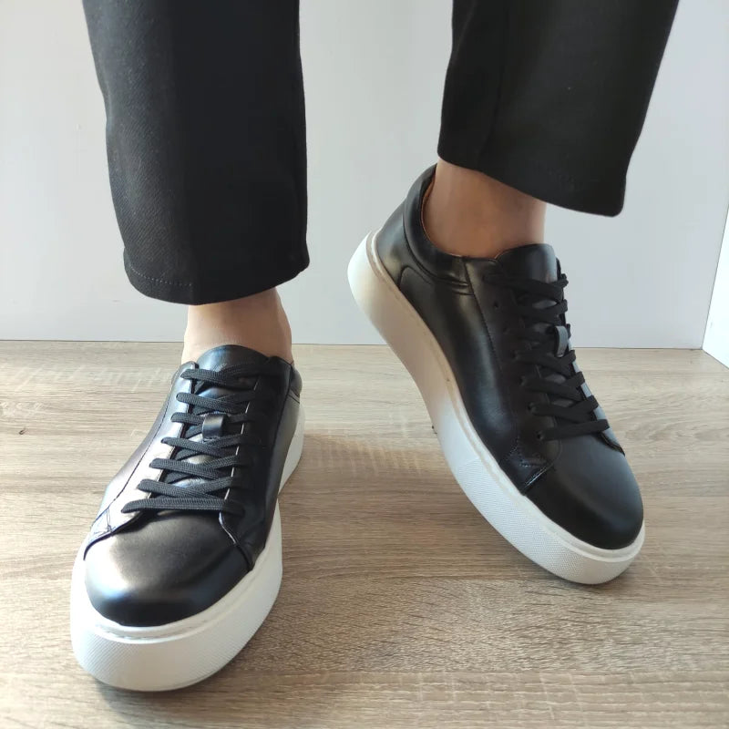 PANTOFI CASUAL BARBATI FRANCO GERARDO T231103-A NEGRI CU TALPA ALBA - imagine 3