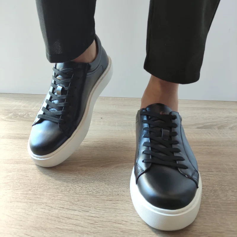 PANTOFI CASUAL BARBATI FRANCO GERARDO T231103-A NEGRI CU TALPA ALBA - imagine 4