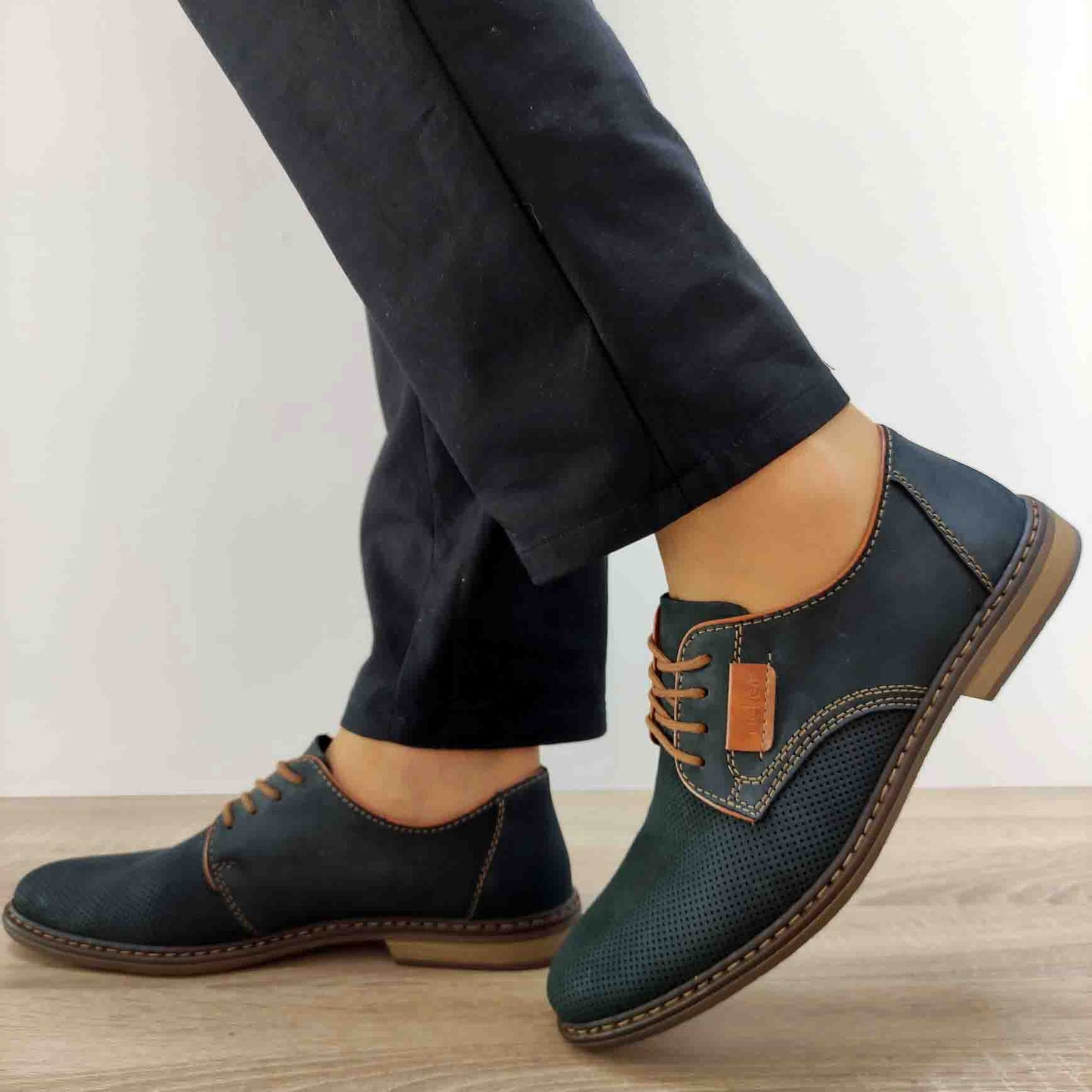 PANTOFI CASUAL BARBATI RIEKER 13439-14 BLEUMARIN NUBUCK - imagine 2