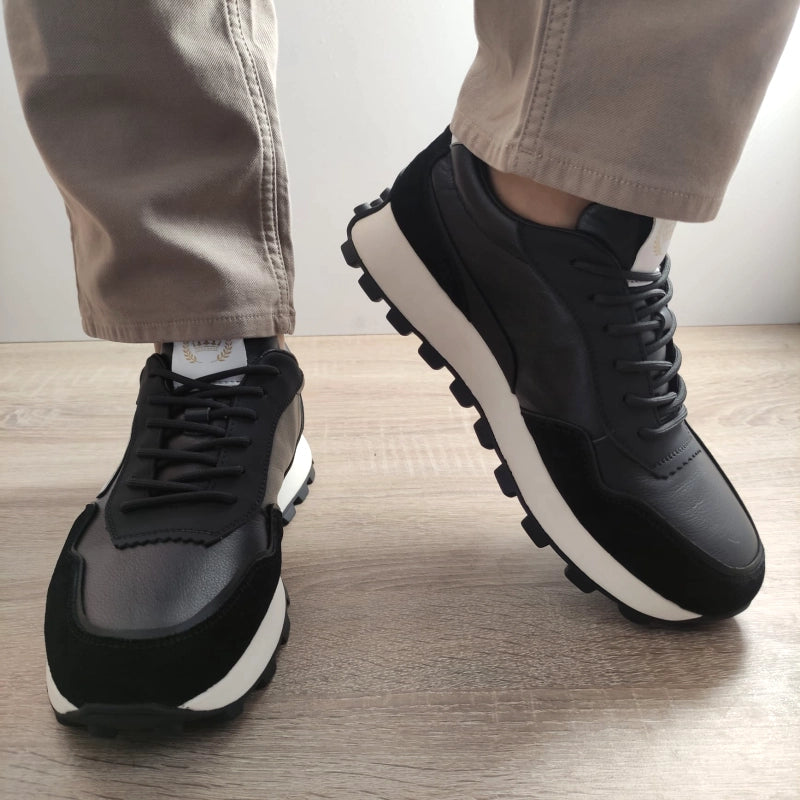 PANTOFI CASUAL BARBATI STEPHANO 6372 NEGRI CU ALB - imagine 3