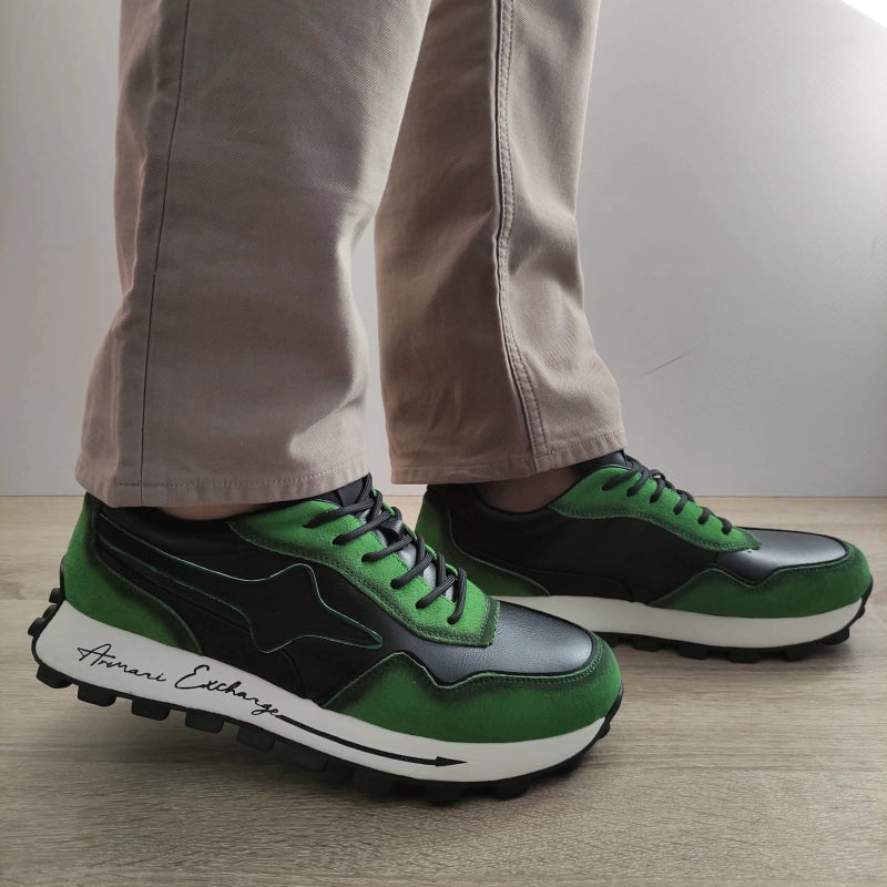 PANTOFI CASUAL BARBATI STEPHANO 6372 NEGRI CU VERDE - imagine 2