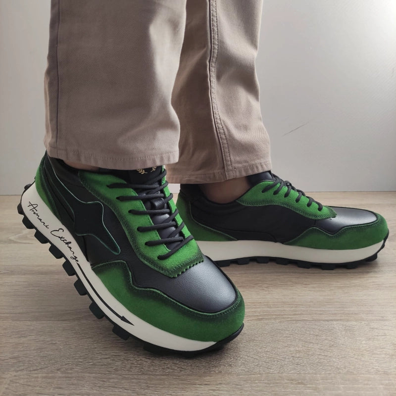 PANTOFI CASUAL BARBATI STEPHANO 6372 NEGRI CU VERDE - imagine 3