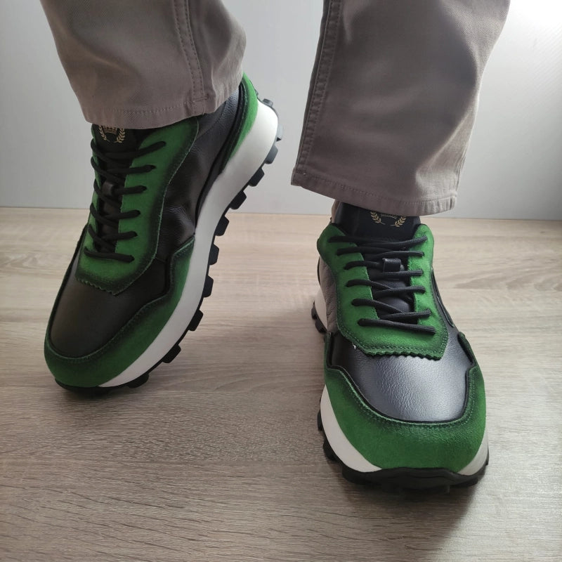 PANTOFI CASUAL BARBATI STEPHANO 6372 NEGRI CU VERDE - imagine 5