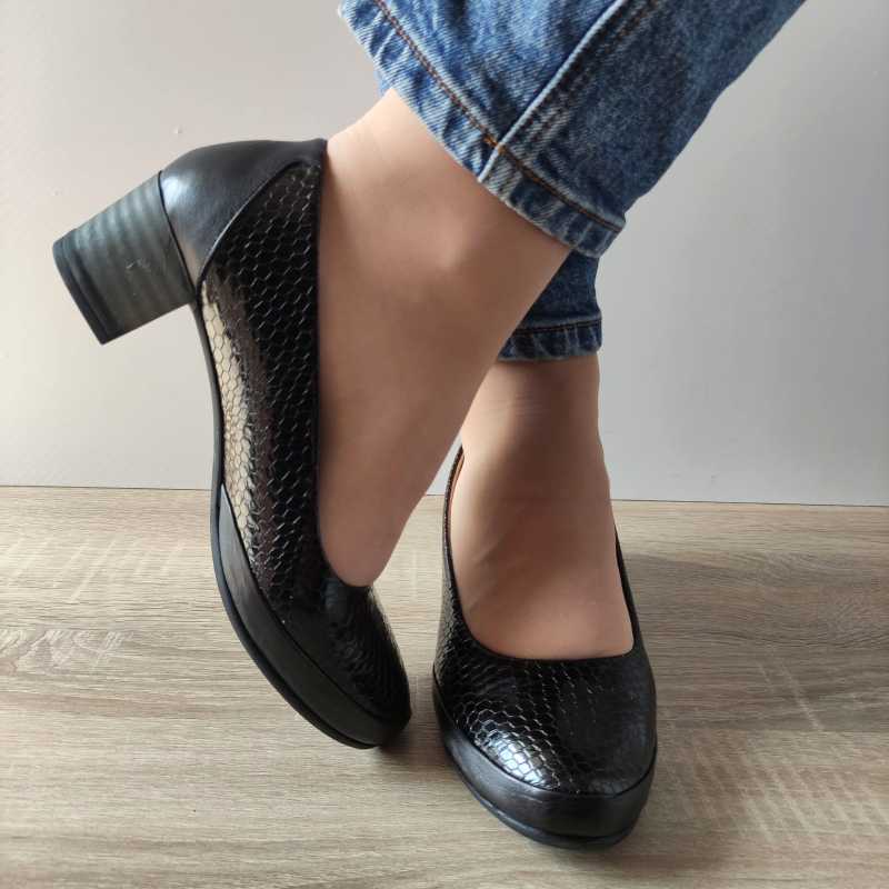PANTOFI CASUAL DAMA BIO FLEX 006-100 NEGRI + CROCO - imagine 4