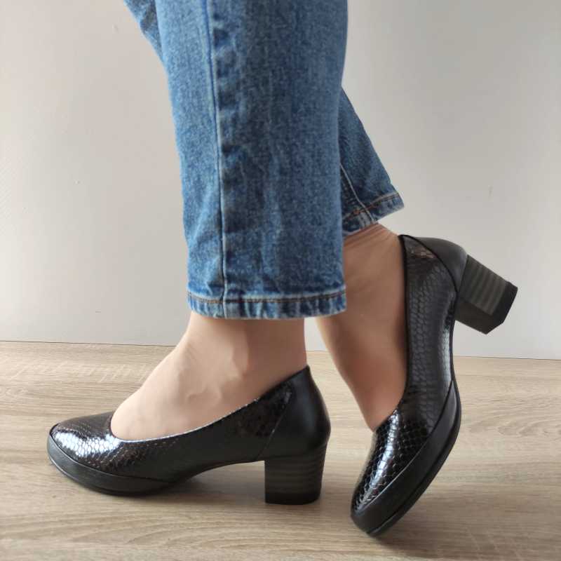 PANTOFI CASUAL DAMA BIO FLEX 006-100 NEGRI + CROCO - imagine 2