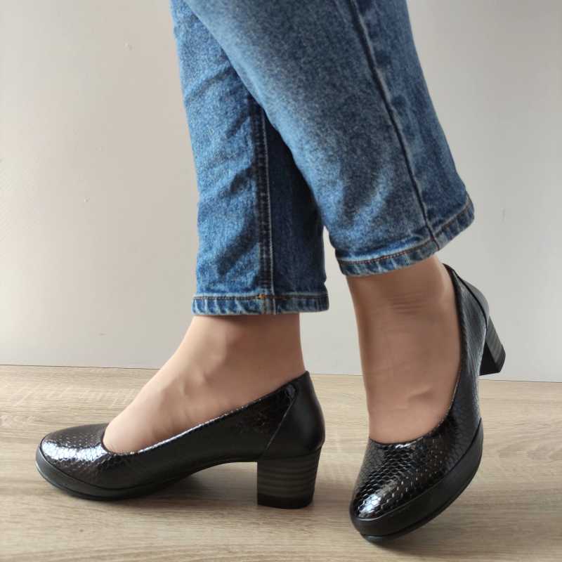 PANTOFI CASUAL DAMA BIO FLEX 006-100 NEGRI + CROCO - imagine 3