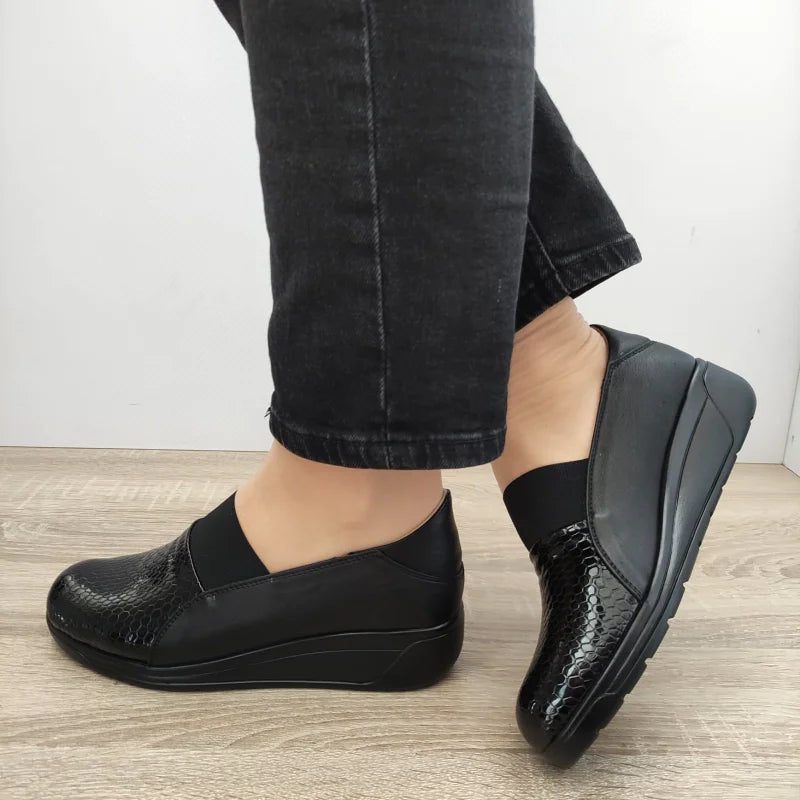 PANTOFI CASUAL DAMA BIO FLEX 155-1 NEGRI + CROCO - imagine 2