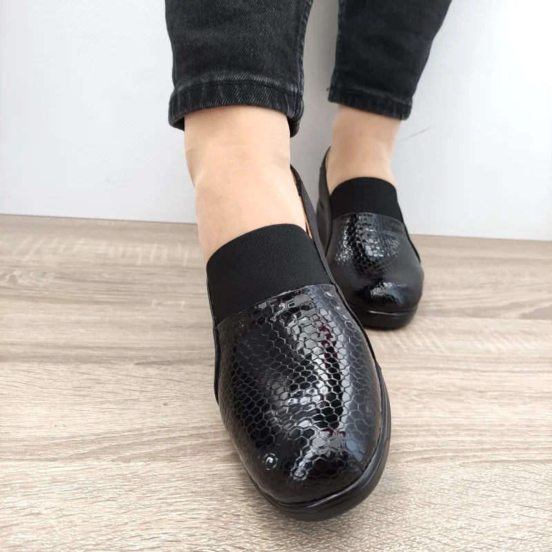 PANTOFI CASUAL DAMA BIO FLEX 155-1 NEGRI + CROCO - imagine 3