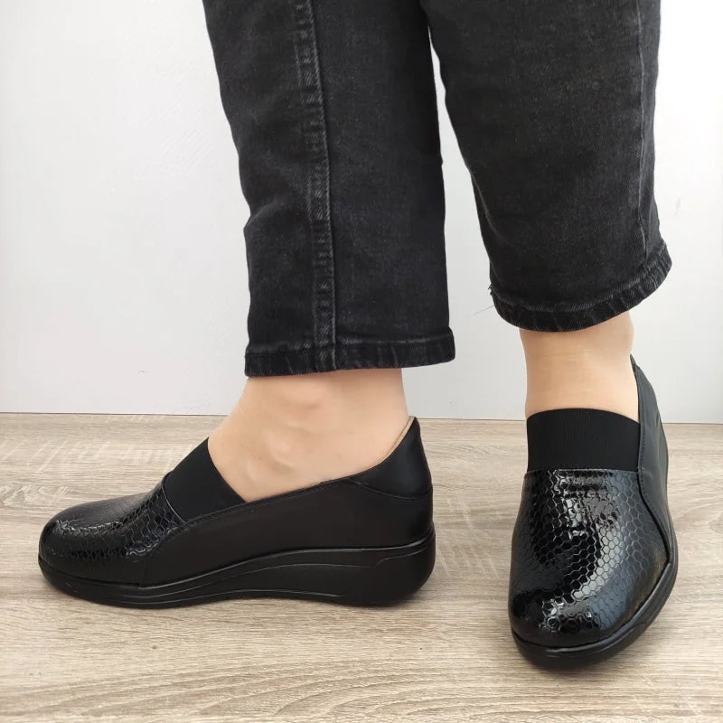 PANTOFI CASUAL DAMA BIO FLEX 155-1 NEGRI + CROCO - imagine 4