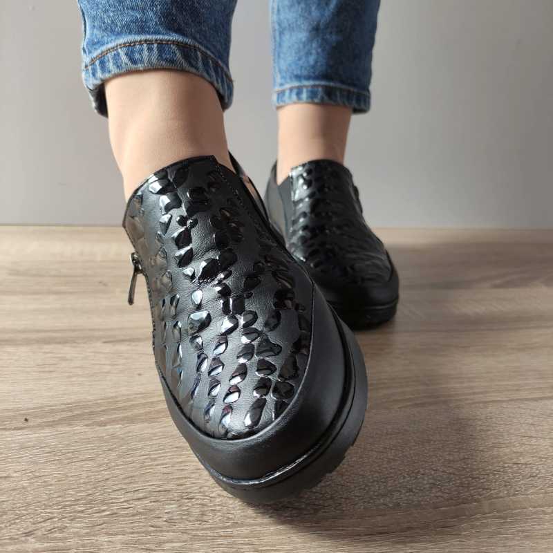 PANTOFI CASUAL DAMA BIO FLEX H-0011 NEGRI + CROCO - imagine 4