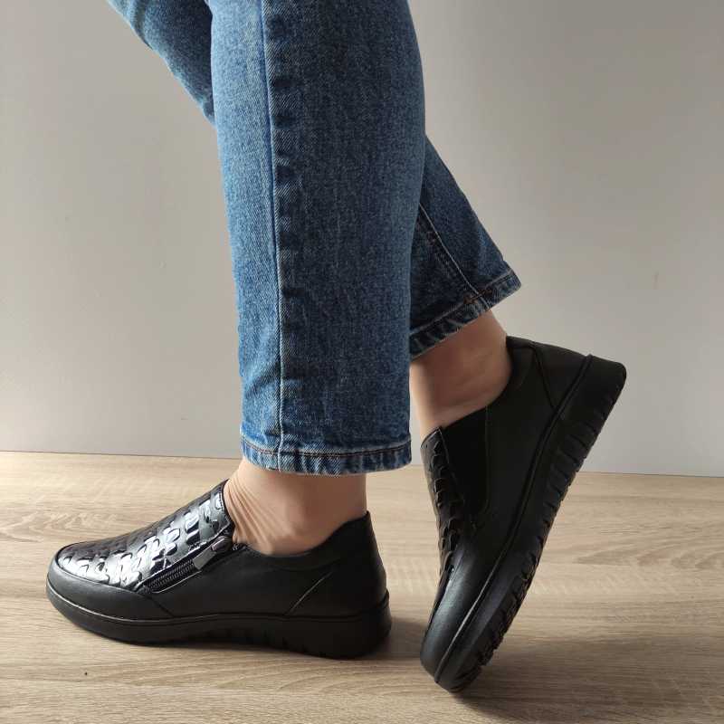 PANTOFI CASUAL DAMA BIO FLEX H-0011 NEGRI + CROCO - imagine 2