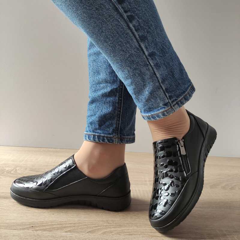 PANTOFI CASUAL DAMA BIO FLEX H-0011 NEGRI + CROCO - imagine 3