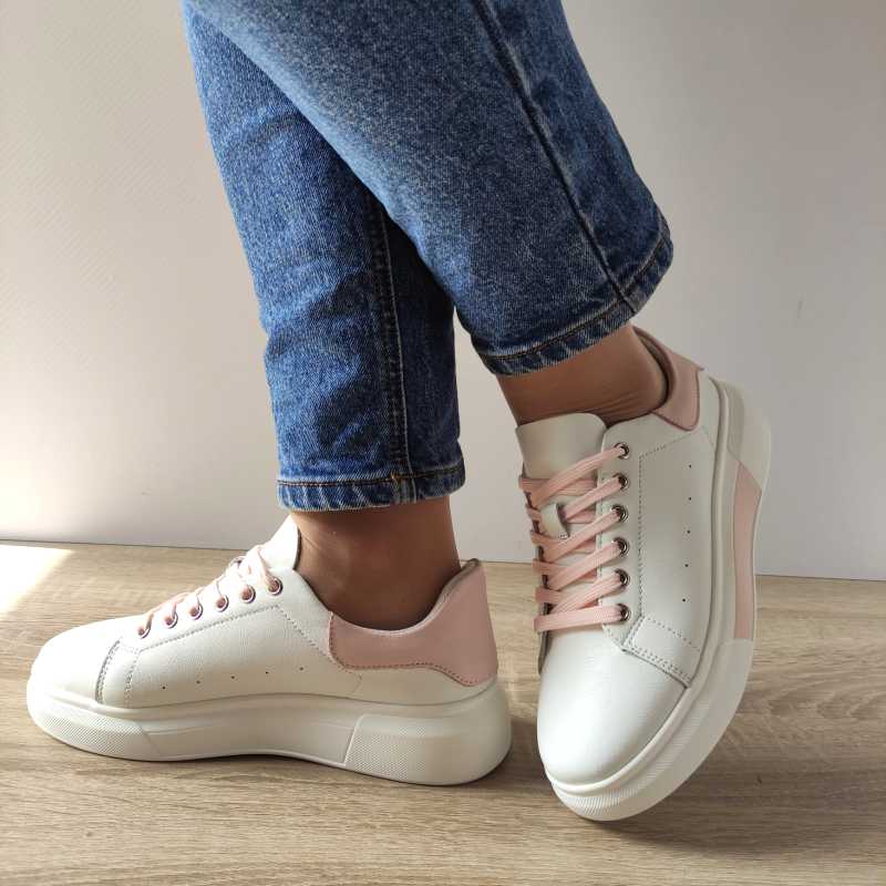 PANTOFI CASUAL DAMA INFINITY 22090-1 ALBI CU ROZ - imagine 2