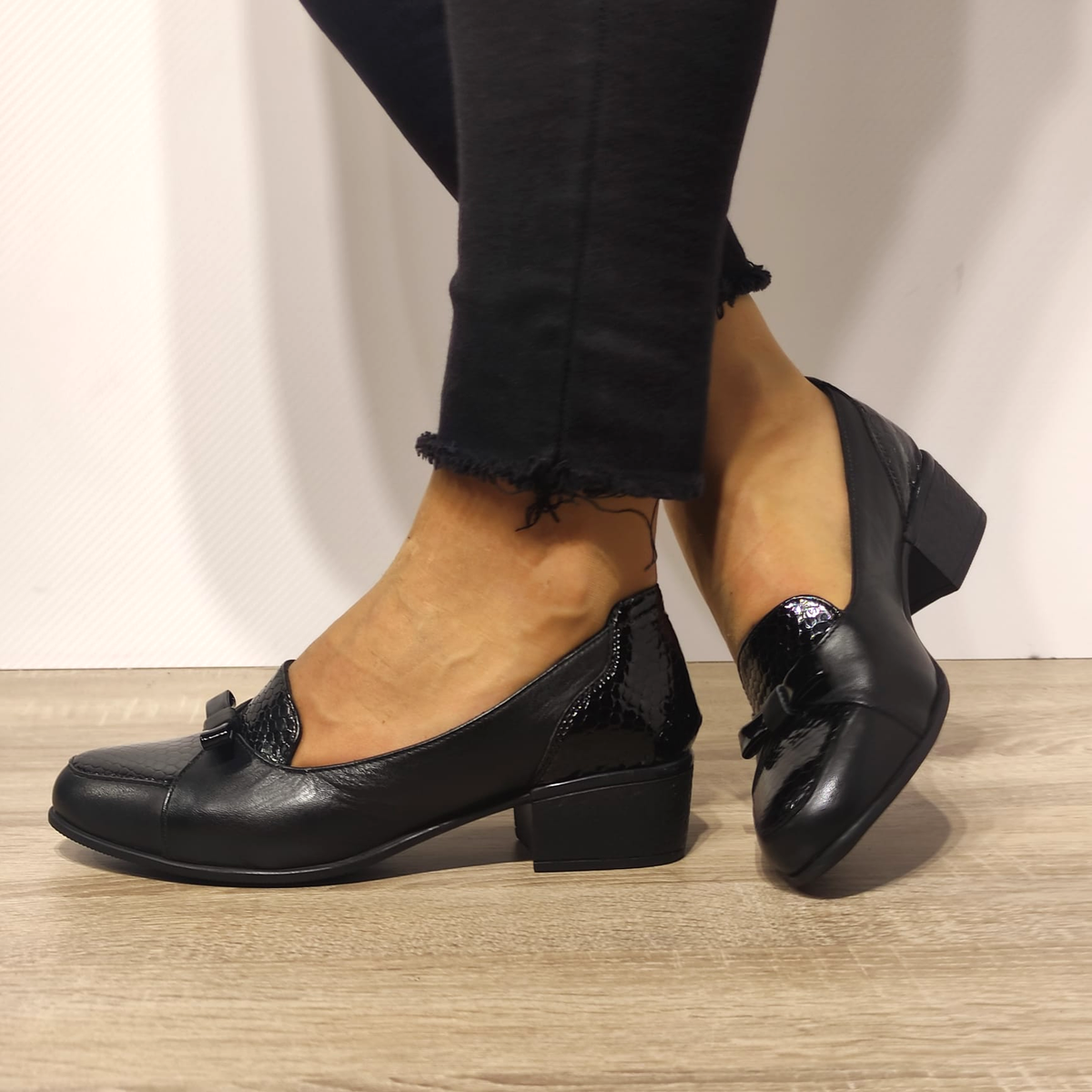 PANTOFI CASUAL DAMA NICOLIS 118948 NEGRI + CROCO - imagine 6