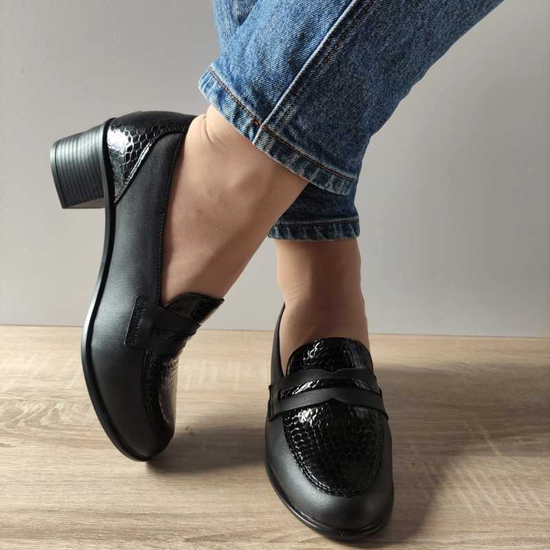 PANTOFI CASUAL DAMA NICOLIS 125009 NEGRI + CROCO - imagine 3