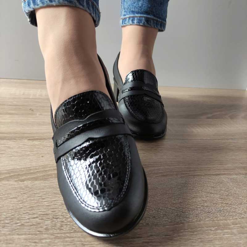 PANTOFI CASUAL DAMA NICOLIS 125009 NEGRI + CROCO - imagine 4
