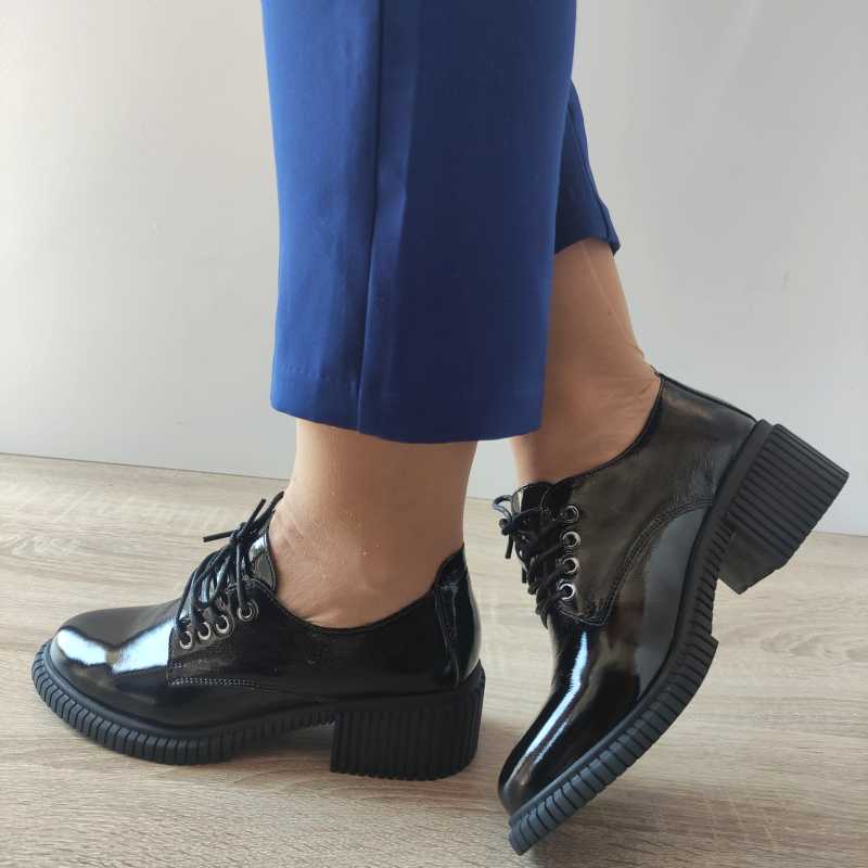 PANTOFI CASUAL DAMA PASS 21601 01-L NEGRI LAC - imagine 2