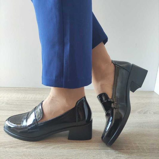 PANTOFI CASUAL DAMA PASS 450024 01-L NEGRI LAC CROCO