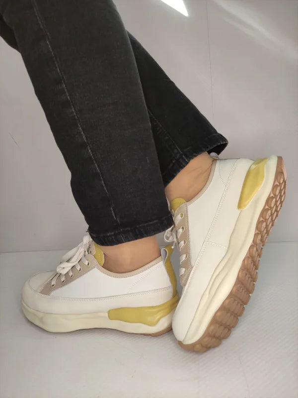PANTOFI CASUAL DAMA PASS 60006A J7-N CREM CU GALBEN - imagine 4
