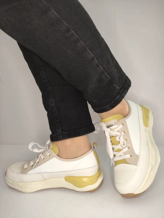 PANTOFI CASUAL DAMA PASS 60006A J7-N CREM CU GALBEN