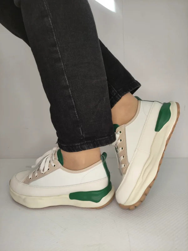 PANTOFI CASUAL DAMA PASS 60006C 97-N CREM CU VERDE - imagine 3
