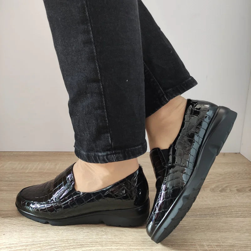 PANTOFI CASUAL DAMA PITILLOS 10003 NEGRI CROCO - imagine 3