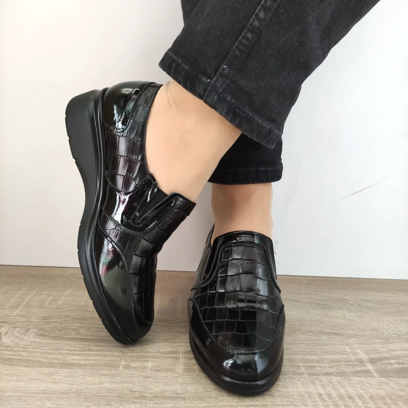 PANTOFI CASUAL DAMA PITILLOS 10024 NEGRI CROCO - imagine 3