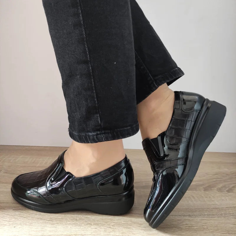PANTOFI CASUAL DAMA PITILLOS 10024 NEGRI CROCO - imagine 2
