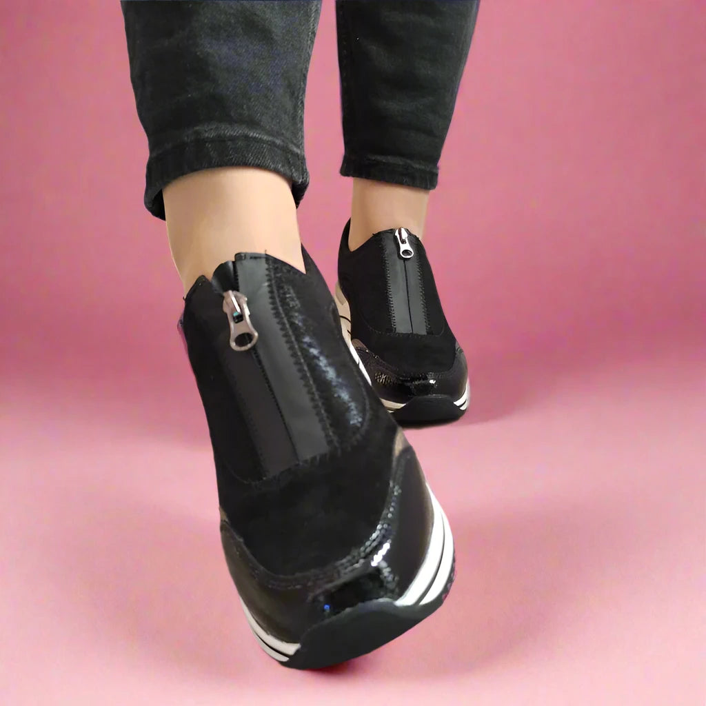PANTOFI CASUAL DAMA REMONTE D0T08-02 NEGRE VELUR CU LAC