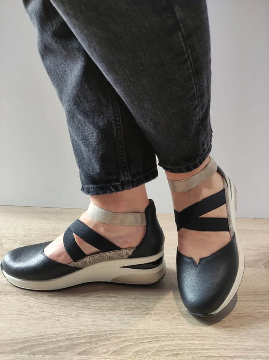 PANTOFI CASUAL DAMA REMONTE D2411-03 NEGRI CU BEJ