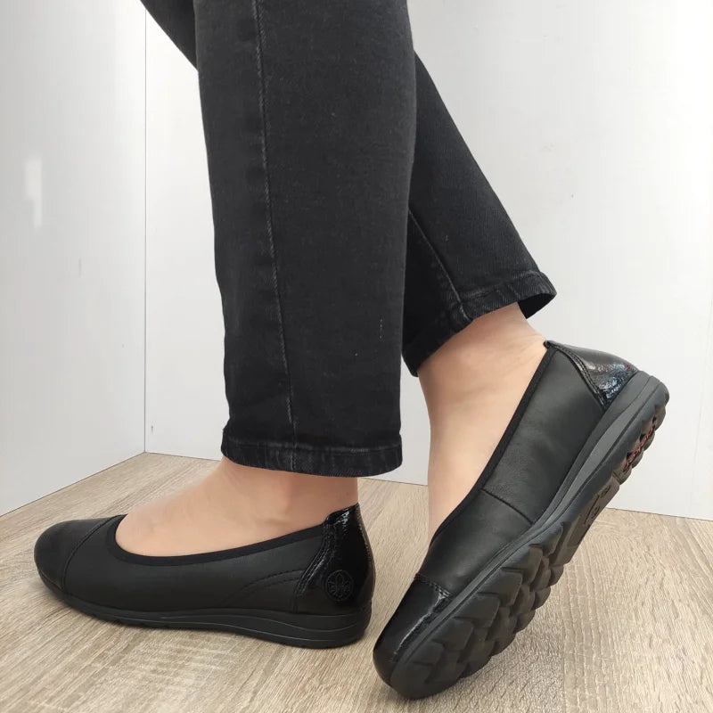 PANTOFI CASUAL DAMA RIEKER L9351-00 NEGRI + LAC - imagine 2